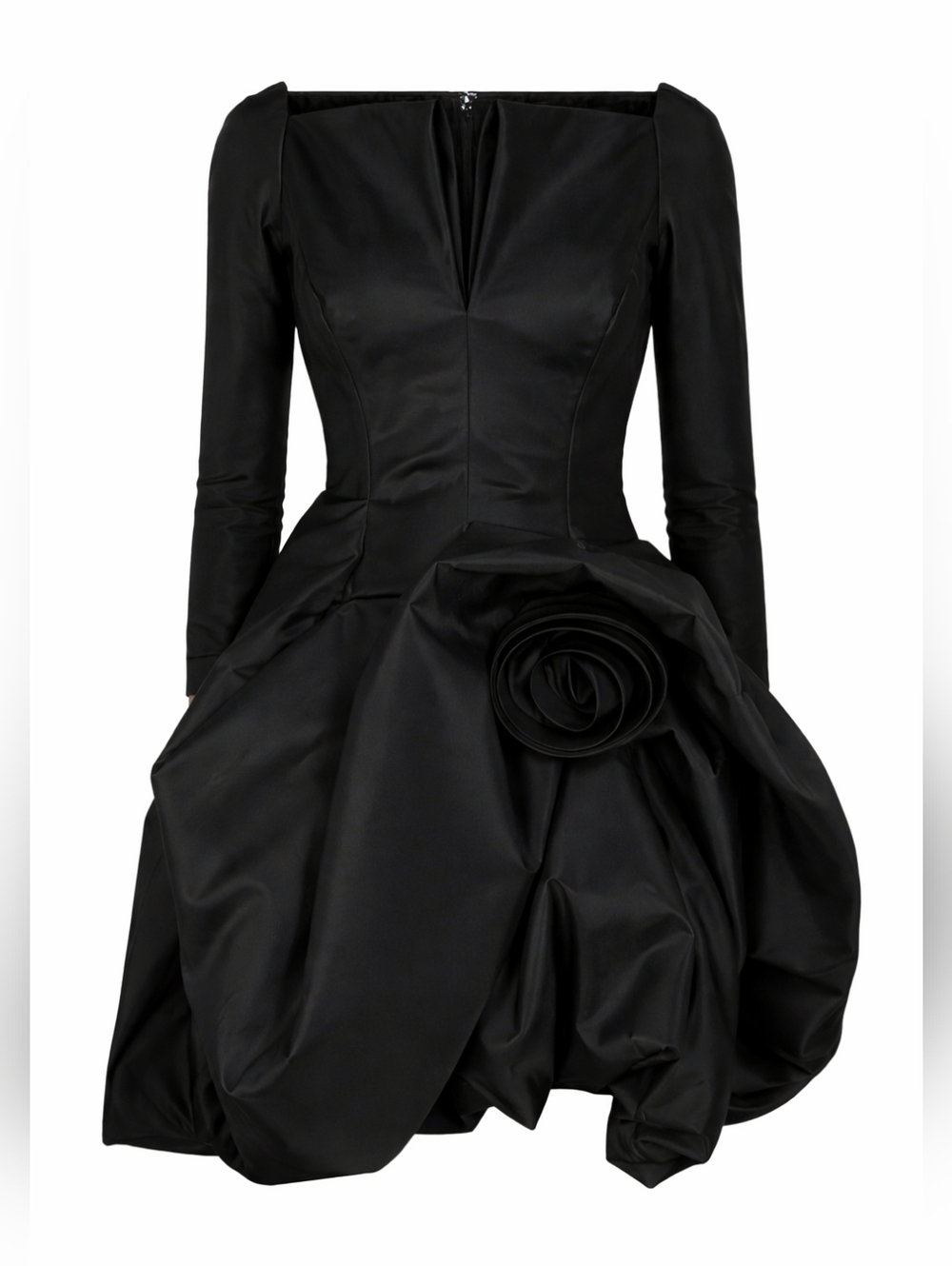 $4,800 OSCAR DE LA RENTA BLACK SILK BLACK LINED VOLUMIN ROSE RUNWAY DRESS US 8 - Picture 4 of 16